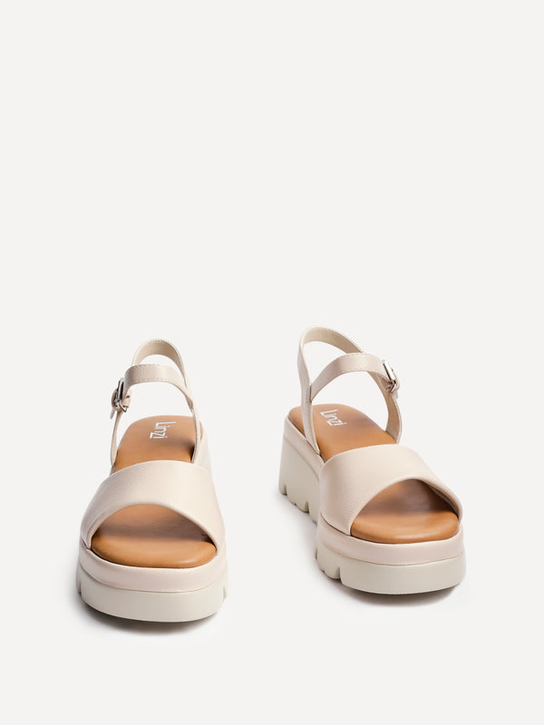 Linzi Nude Faux Leather Platform Cleated Sole Flatform Sandal