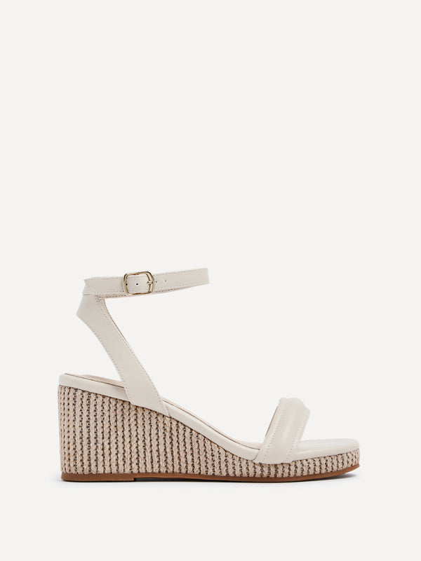 Linzi Nude Faux Leather Rope Wedge With Padded Front Strap