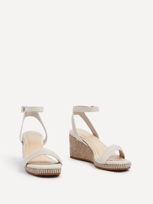 Linzi Nude Faux Leather Rope Wedge With Padded Front Strap