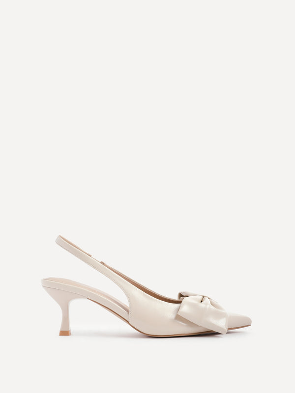 Linzi Nude Faux Leather Slingback Court Heels With Bow Detail