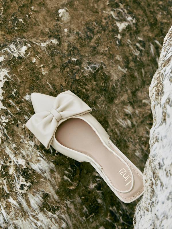 linzi Nude Faux Leather Slingback Court Heels With Bow Detail