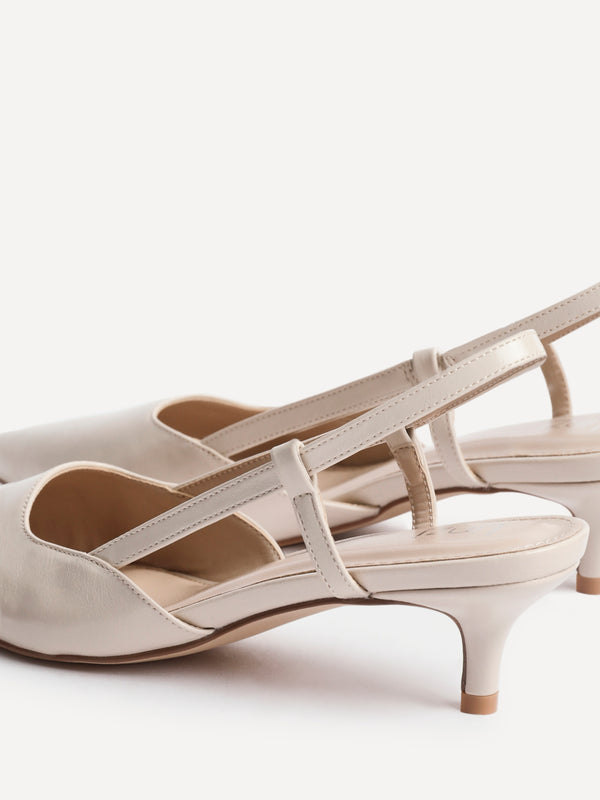 Linzi Nude Faux Leather Slingback Kitten Court Heels