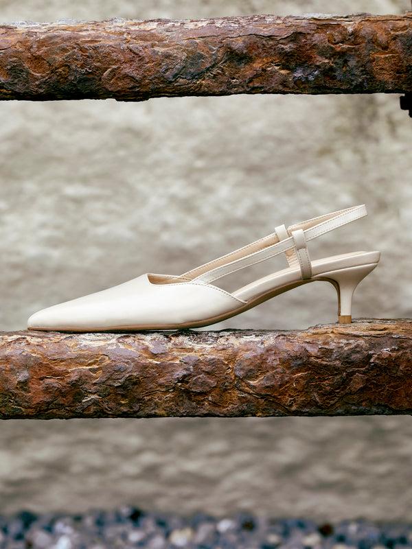 linzi Nude Faux Leather Slingback Kitten Court Heels