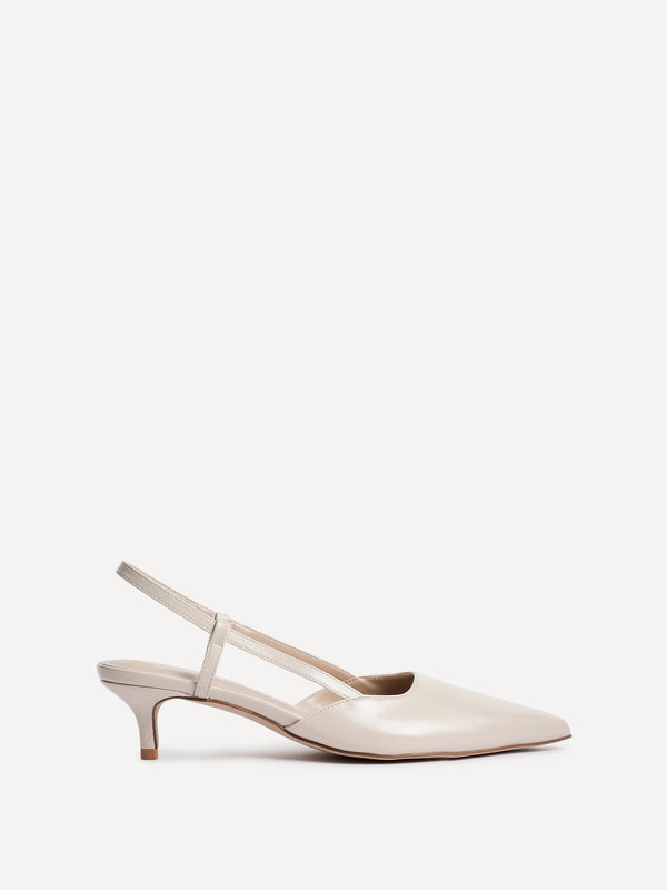 Linzi Nude Faux Leather Slingback Kitten Court Heels