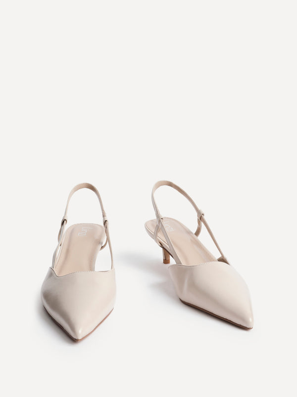 Linzi Nude Faux Leather Slingback Kitten Court Heels
