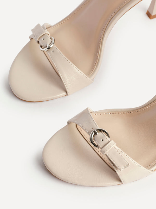 Linzi Nude Faux Leather Stiletto Heeled Sandals With Buckle Detail