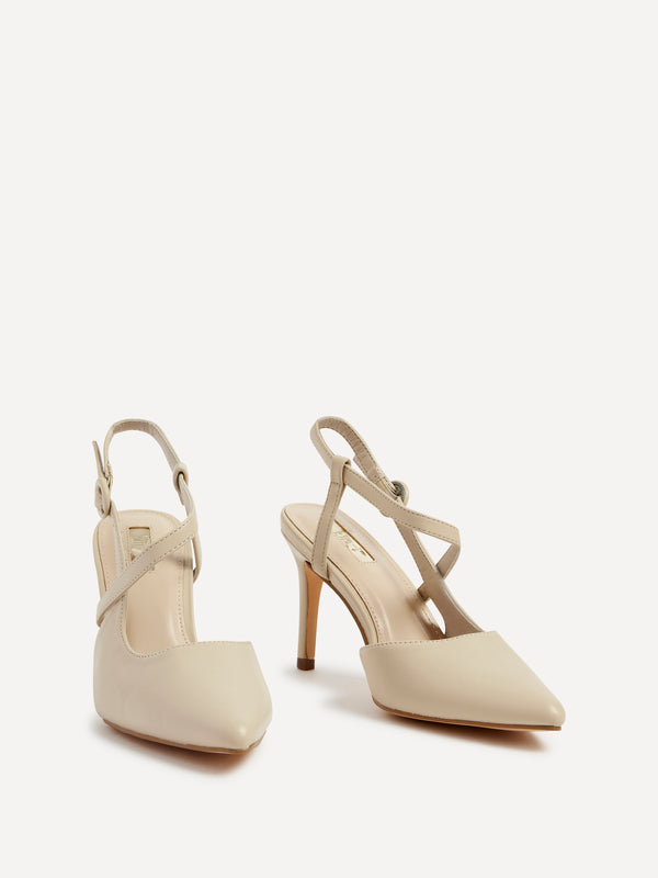 Linzi Nude Faux Leather Wrap Around Sandal Black Court Heel