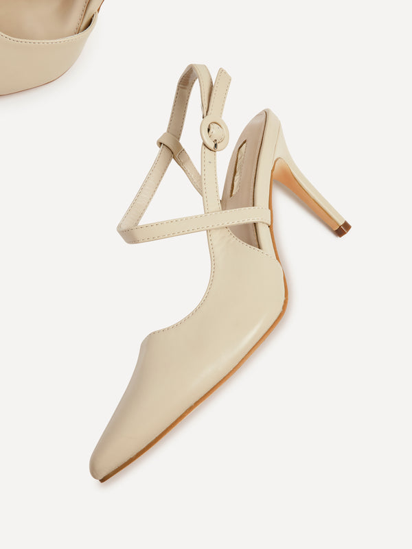 Linzi Nude Faux Leather Wrap Around Sandal Black Court Heel