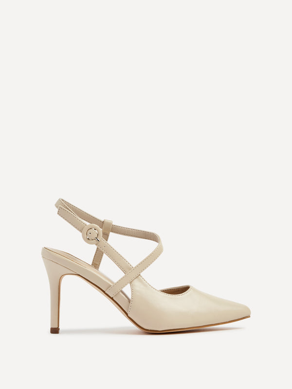 linzi Nude Faux Leather Wrap Around Sandal Black Court Heel