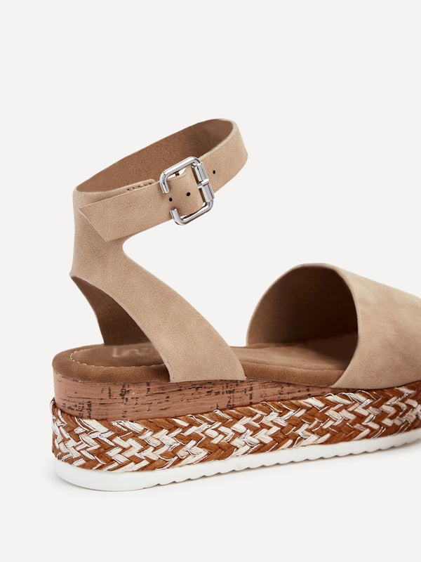 Linzi Nude Faux Nubuck Flatform Two Part Sandal With Two Tone Plaited Sole