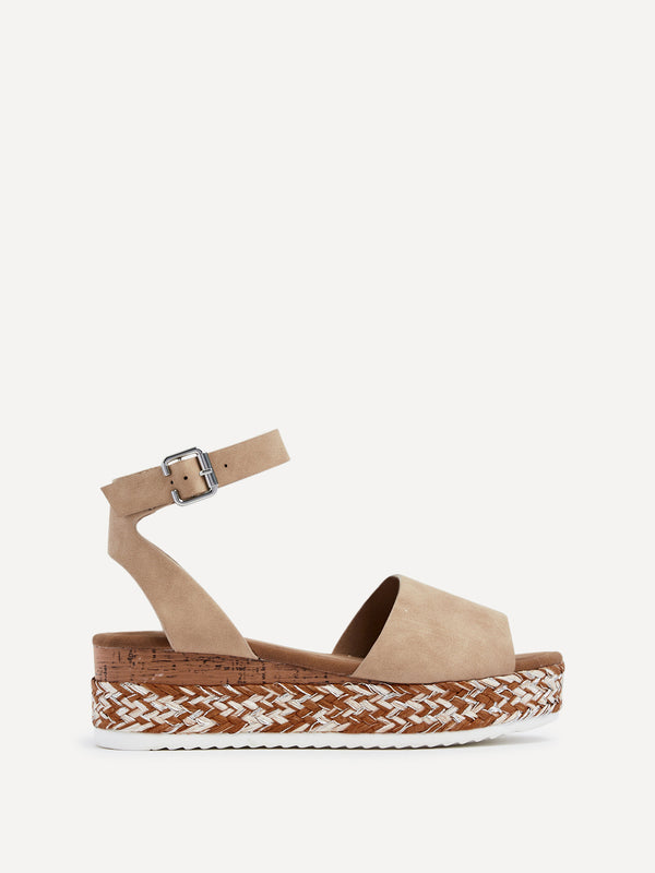 Linzi Nude Faux Nubuck Flatform Two Part Sandal With Two Tone Plaited Sole