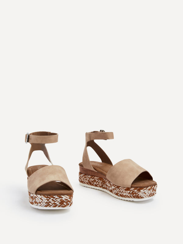 Linzi Nude Faux Nubuck Flatform Two Part Sandal With Two Tone Plaited Sole