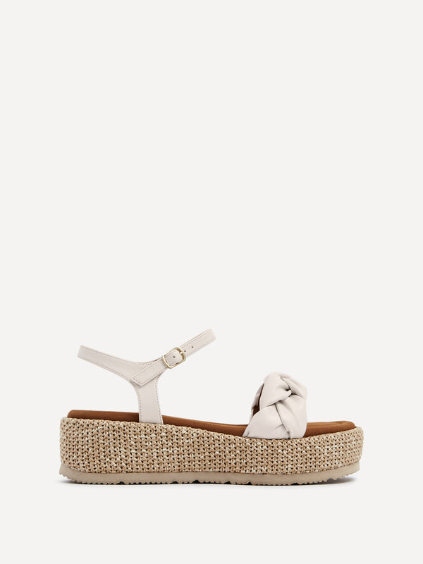 Linzi Nude Faux Nubuck Plaited Front Strap Raffia Flatform Sandal