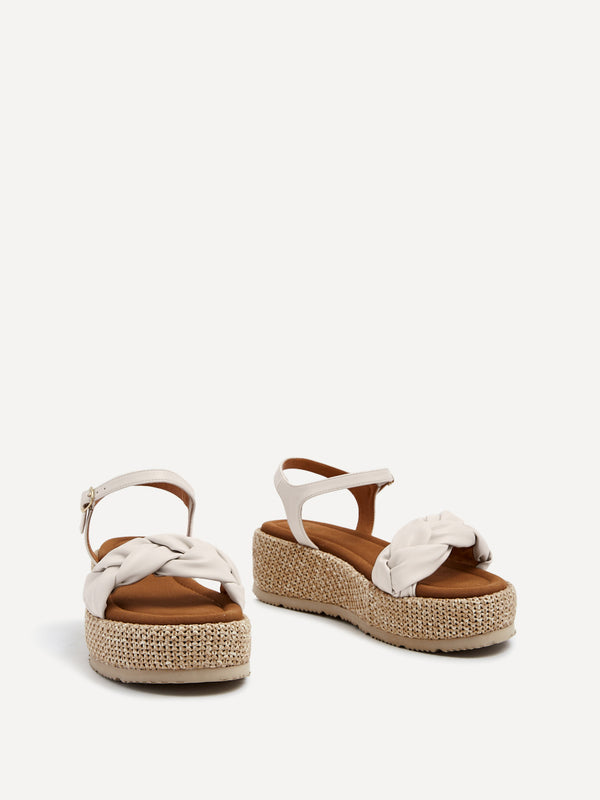 Linzi Nude Faux Nubuck Plaited Front Strap Raffia Flatform Sandal