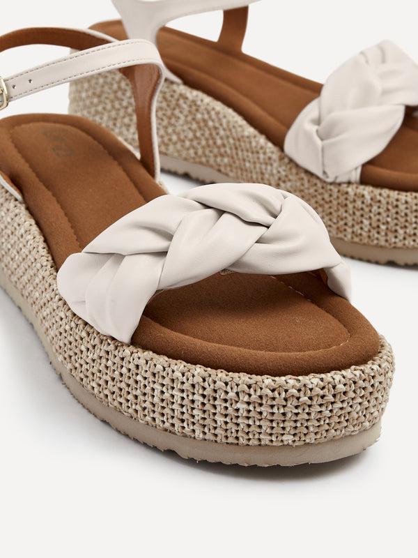 Linzi Nude Faux Nubuck Plaited Front Strap Raffia Flatform Sandal