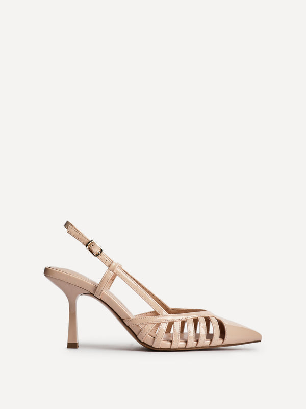 Linzi Nude Faux Patent Leather Cut Out Slingback Court Heel