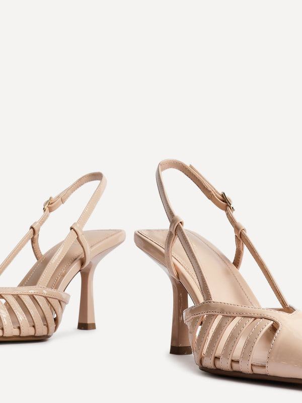 Linzi Nude Faux Patent Leather Cut Out Slingback Court Heel