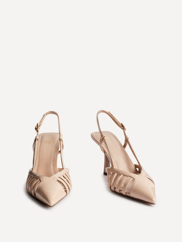 Linzi Nude Faux Patent Leather Cut Out Slingback Court Heel