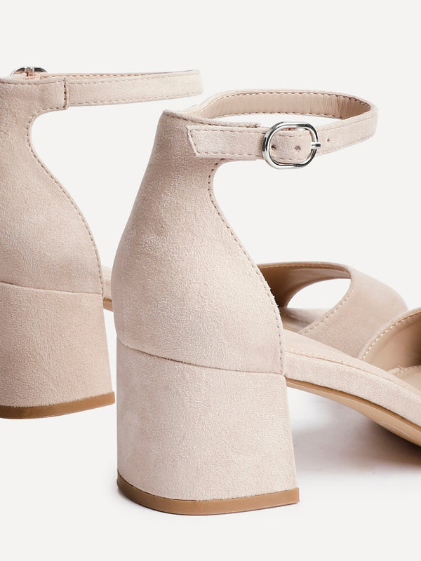 Linzi Nude Faux Suede Closed Back Block Heeled Sandals