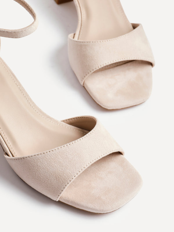 Linzi Nude Faux Suede Closed Back Block Heeled Sandals