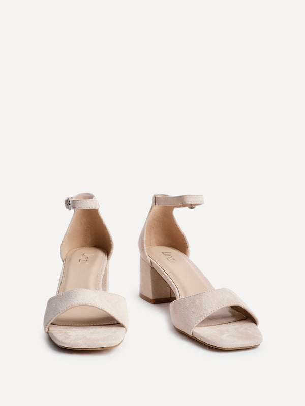 Linzi Nude Faux Suede Closed Back Block Heeled Sandals