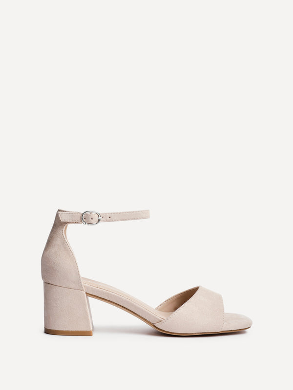 linzi Nude Faux Suede Closed Back Block Heeled Sandals