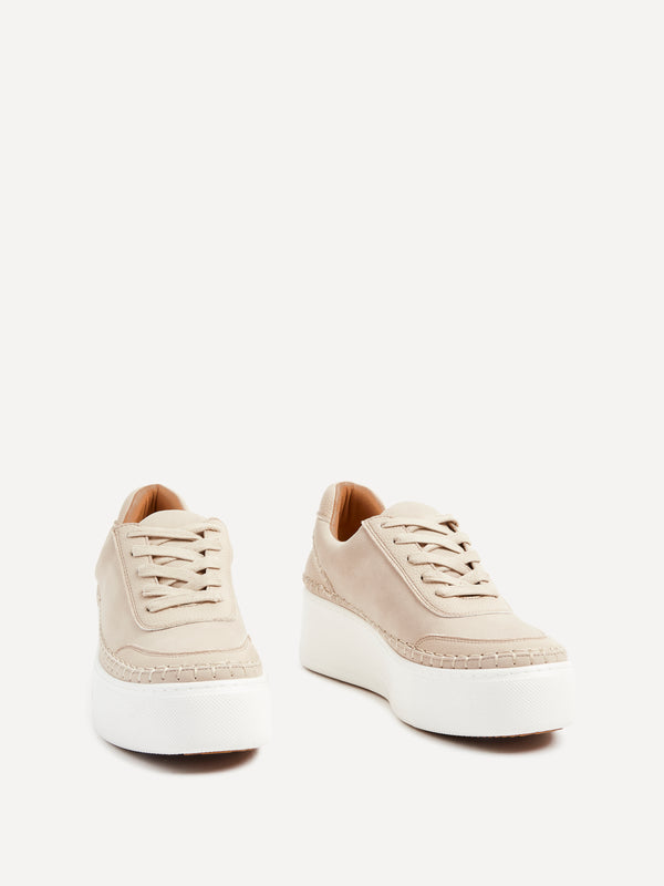 Linzi Nude Faux Suede & Leather Mix Platform Trainer With Woven Detail