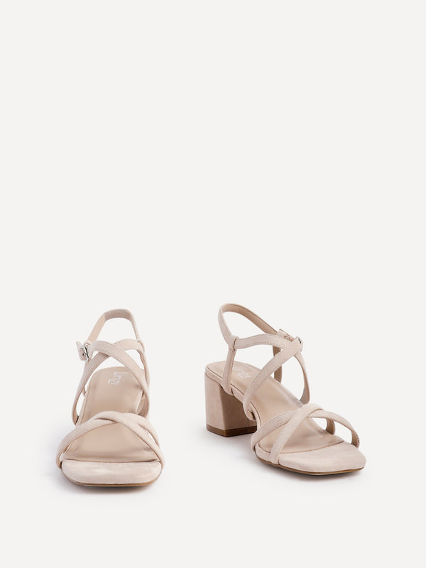 Linzi Nude Faux Suede Strappy Low Block Heeled Sandals