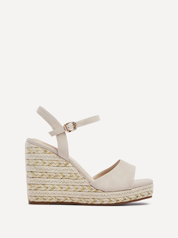 Linzi Nude Faux Suede Wedge With Metallic Rope Detail