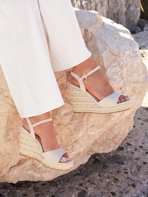 linzi Nude Faux Suede Wedge With Metallic Rope Detail