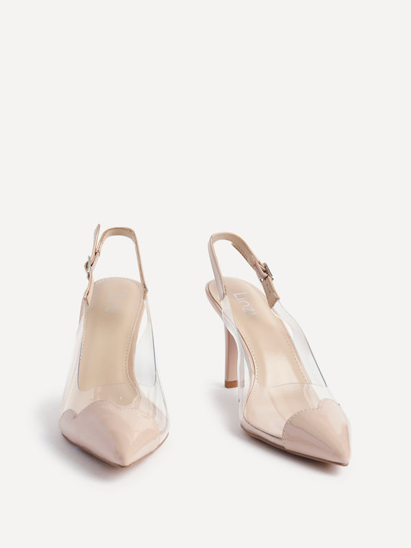 Linzi Nude Perspex Patent Mix Slingback Court Heels