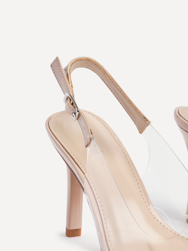 Linzi Nude Perspex Patent Mix Slingback Court Heels