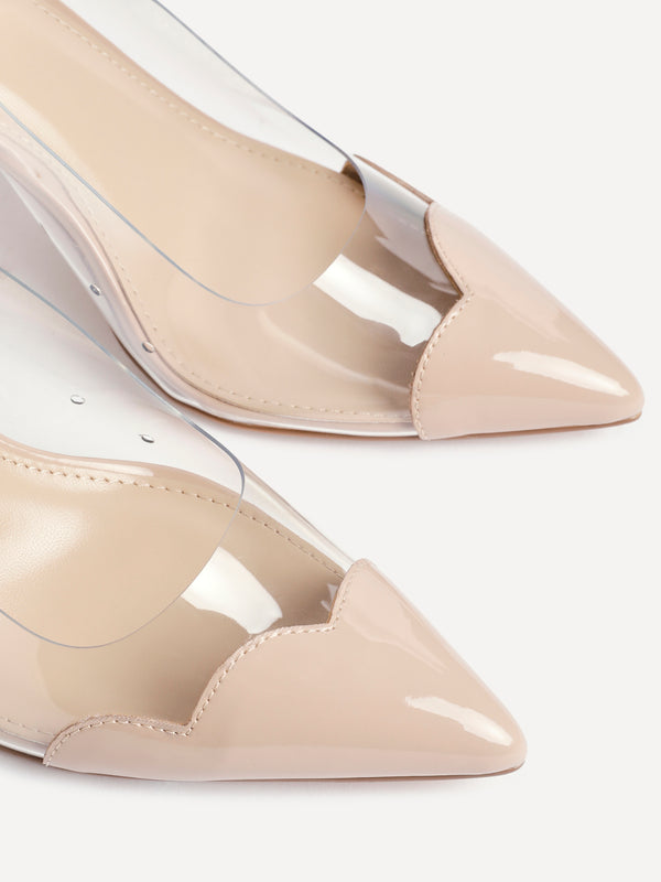 Linzi Nude Perspex Patent Mix Slingback Court Heels