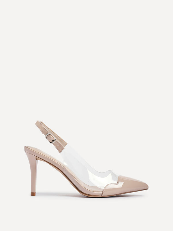 linzi Nude Perspex Patent Mix Slingback Court Heels