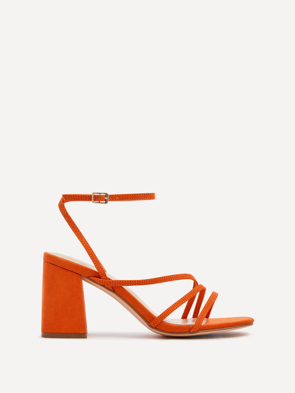 Linzi Orange Faux Suede Crossover Block Heeled Sandal