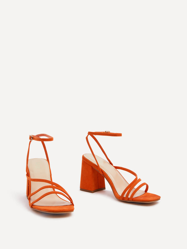 Linzi Orange Faux Suede Crossover Block Heeled Sandal
