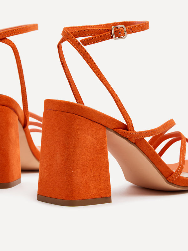 Linzi Orange Faux Suede Crossover Block Heeled Sandal