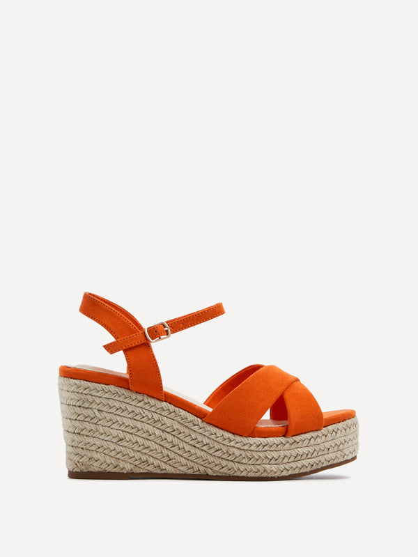 Linzi Orange Faux Suede Crossover Rope Detail Wedge