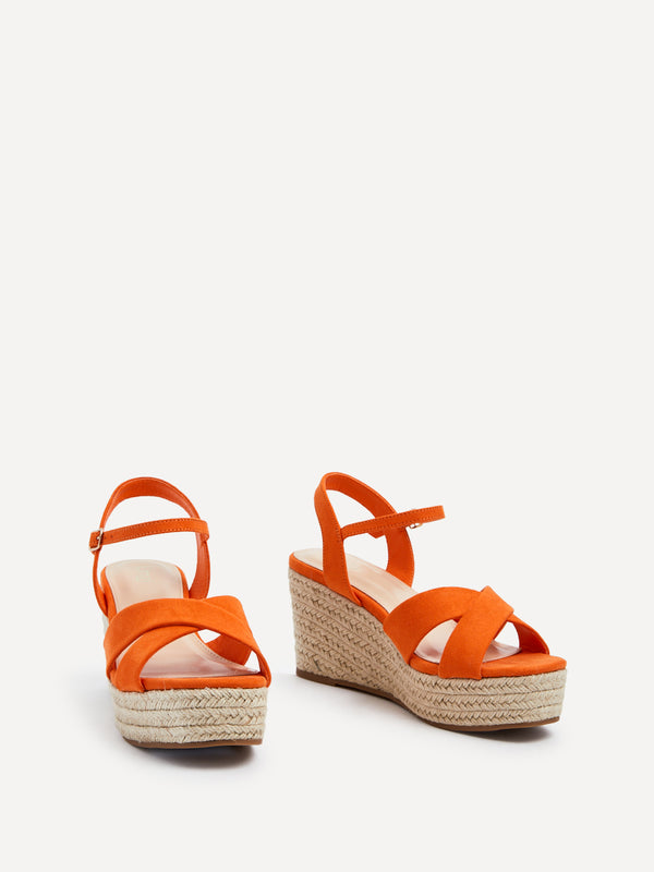 Linzi Orange Faux Suede Crossover Rope Detail Wedge