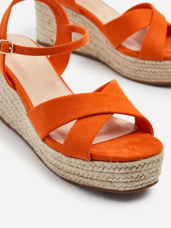Linzi Orange Faux Suede Crossover Rope Detail Wedge
