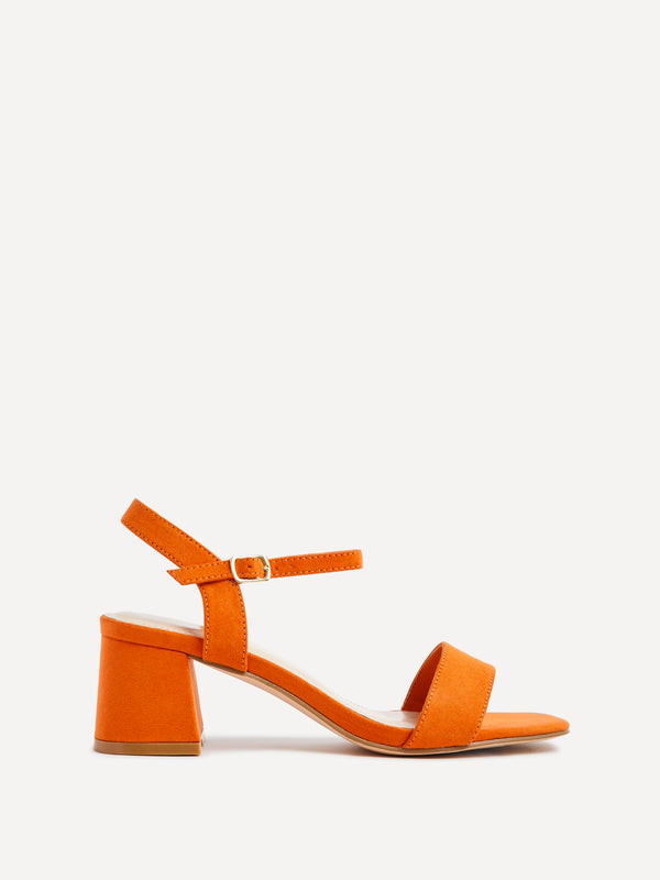 Linzi Orange Faux Suede Low Chunky Block Heeled Sandal