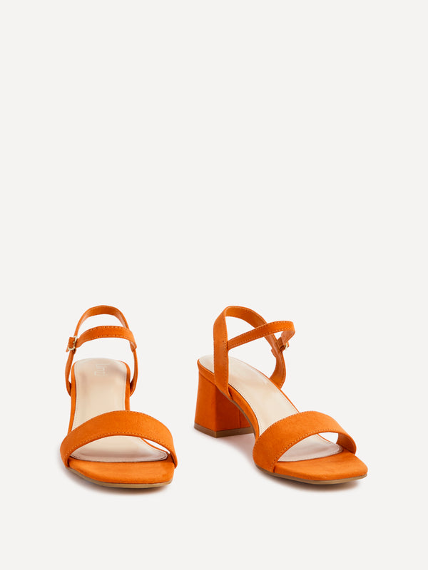 Linzi Orange Faux Suede Low Chunky Block Heeled Sandal