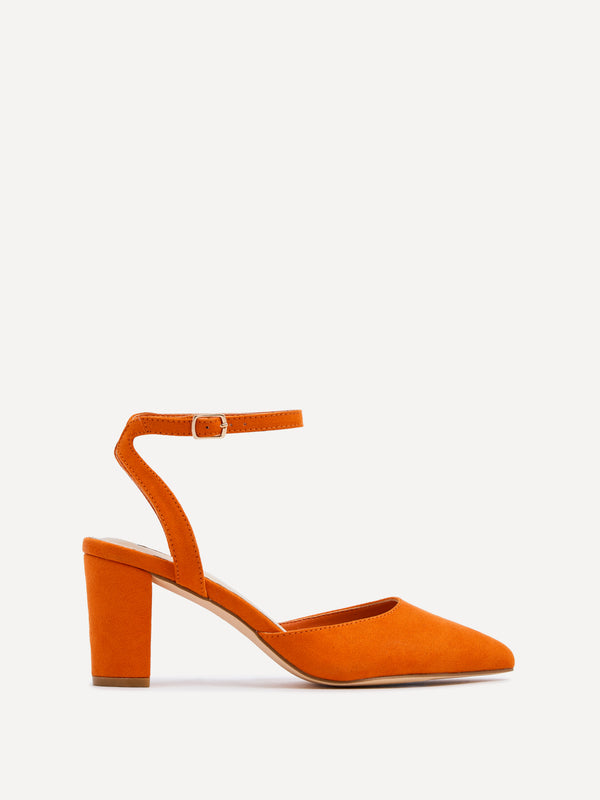 linzi Orange Faux Suede Mid Height Court Shoe With Sandal Back