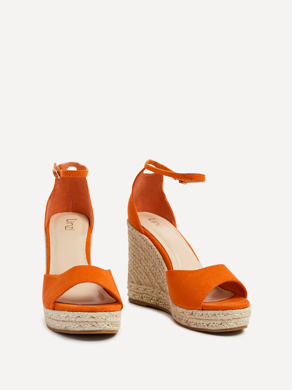 Linzi Orange Faux Suede Rope Platform Wedge With Wrap Around Ankle Strap