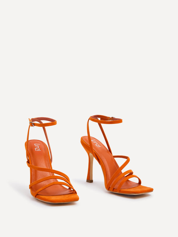 Linzi Orange Faux Suede Strappy Heel Sandal With Ankle Strap
