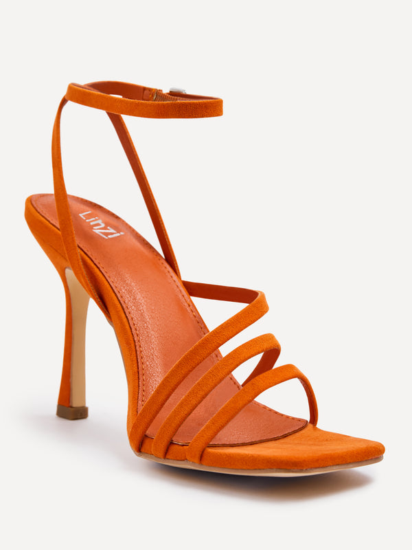 Linzi Orange Faux Suede Strappy Heel Sandal With Ankle Strap