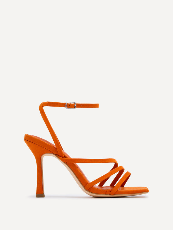 linzi Orange Faux Suede Strappy Heel Sandal With Ankle Strap