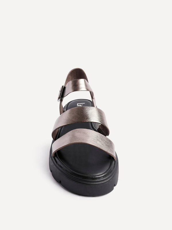 Linzi Pewter Faux Leather Gladiator Style Two Strap Sandal