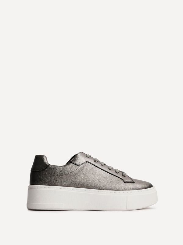 Linzi Pewter Faux Leather Lace Up Flatform Trainers