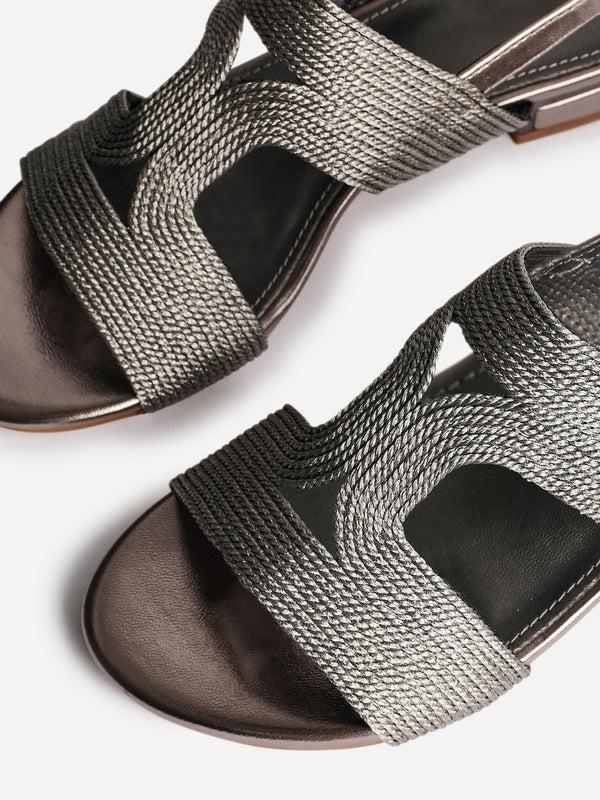 Linzi Pewter Woven Slingback Low Block Heeled Sandals